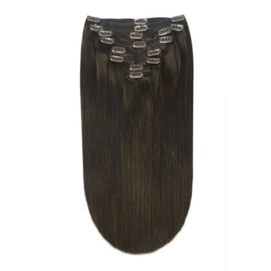 Dark Brown (#3) Full Head Clip In Hair Extensions