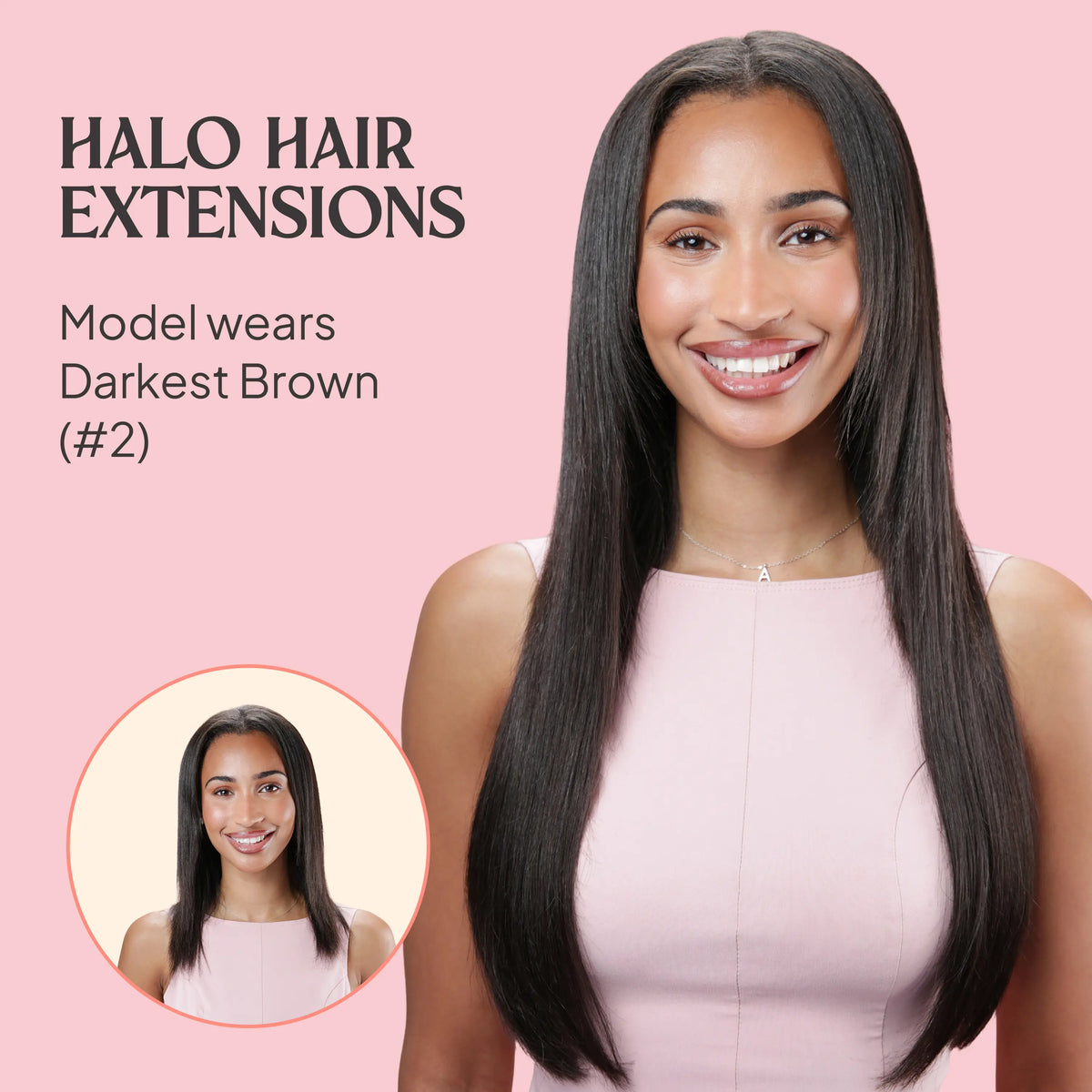 Medium Brown (#4) Halo Hair Extensions before and after