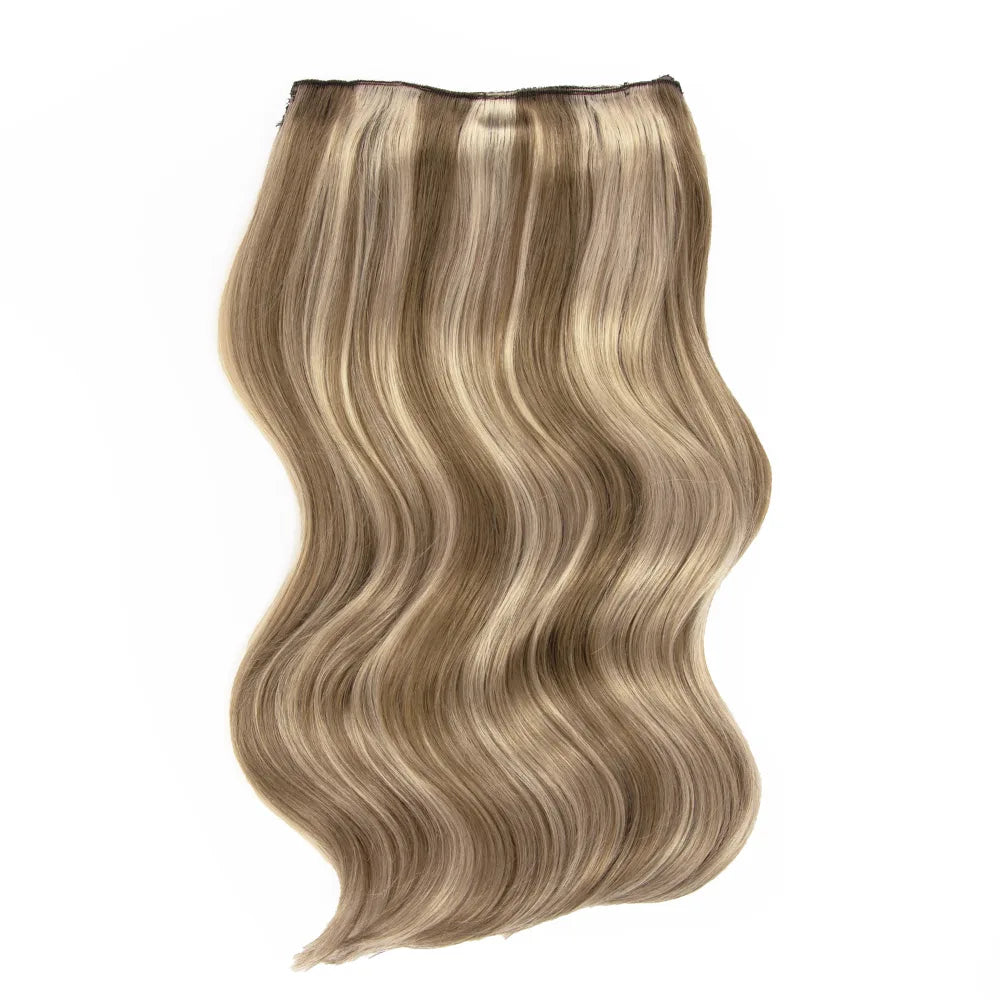 Double Wefted Full Head Remy Clip Human Hair Extensions Iced Cappuccino