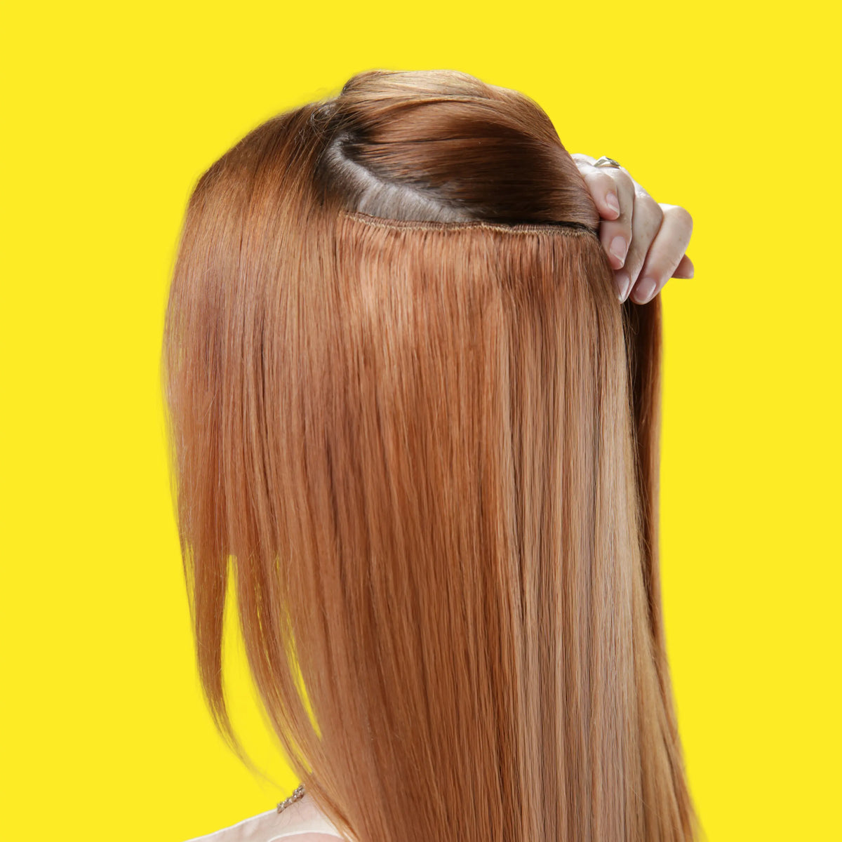 Oak Brondie One Piece Clip In Hair Extensions (Top-Up) in use