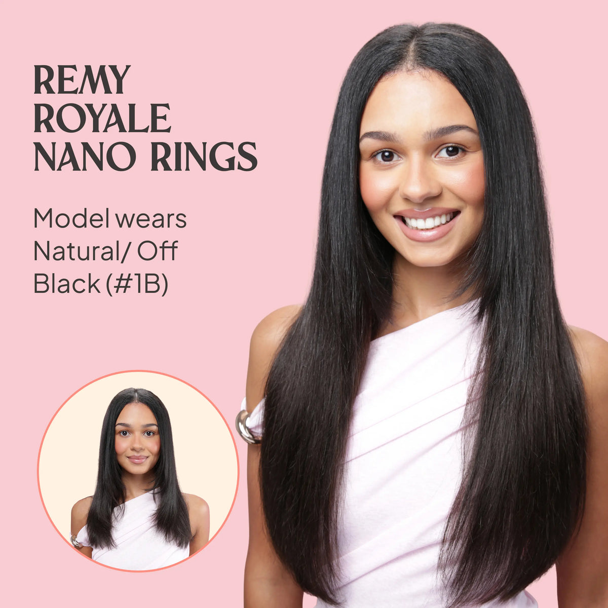 Natural Mocha Melt Nano Ring Hair Extensions before and after