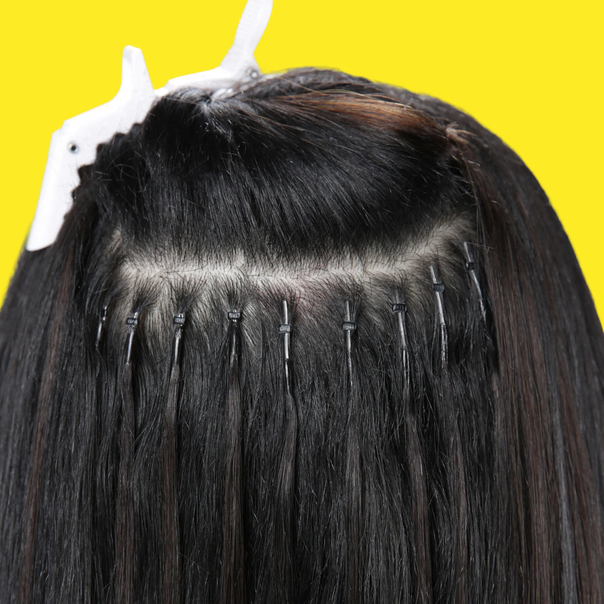 Arctic Blonde Nano Ring Hair Extensions in use
