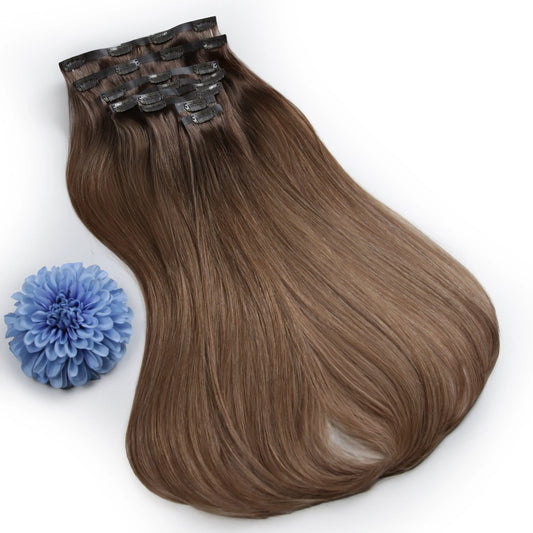 Soft Bronze Balayage Double Drawn Seamless Clip In Hair Extensions