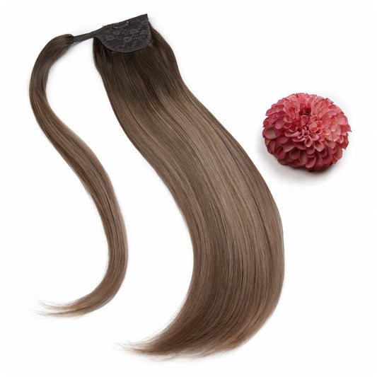 Soft Bronze Balayage Straight Up Wrap Around Ponytail Extension