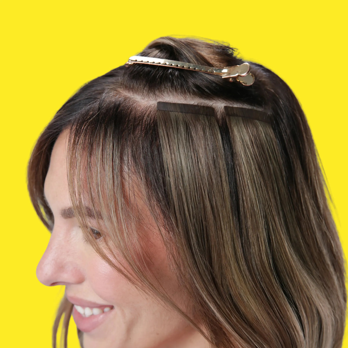 Natural Mocha Melt Tape In Hair Extensions in use