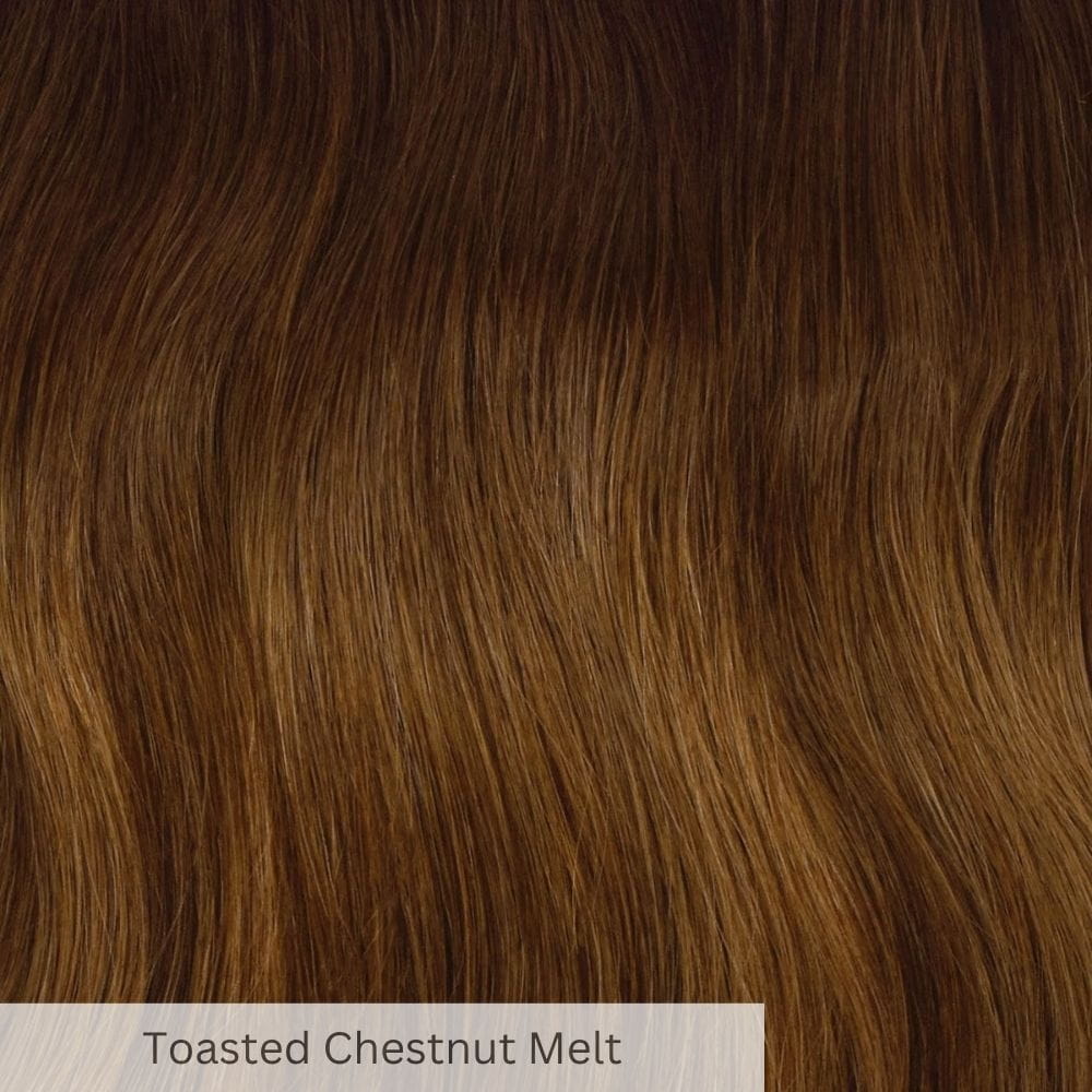 Close-up of toasted chestnut melt hair color swatch