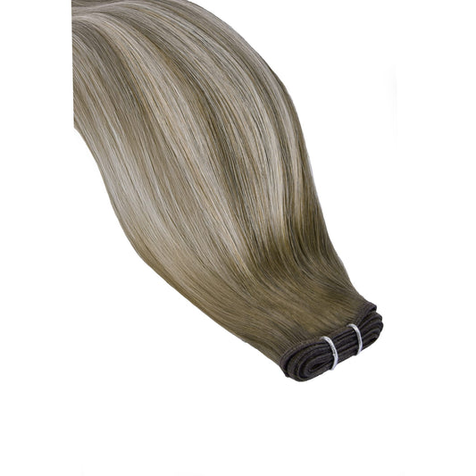 Ash Bronde Balayage Remy Royale Flat Weft Hair Extensions: hair extension close up
