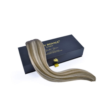 Ash Bronde Balayage Remy Royale Hair Weft Hair Extensions: extension and box