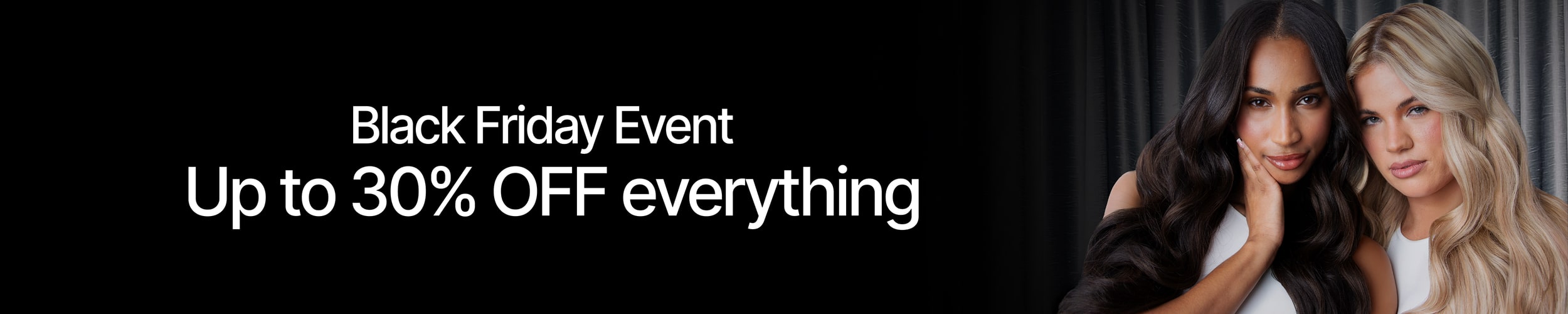 Black Friday sale banner with two women and a 'Shop Sale' button on a black background