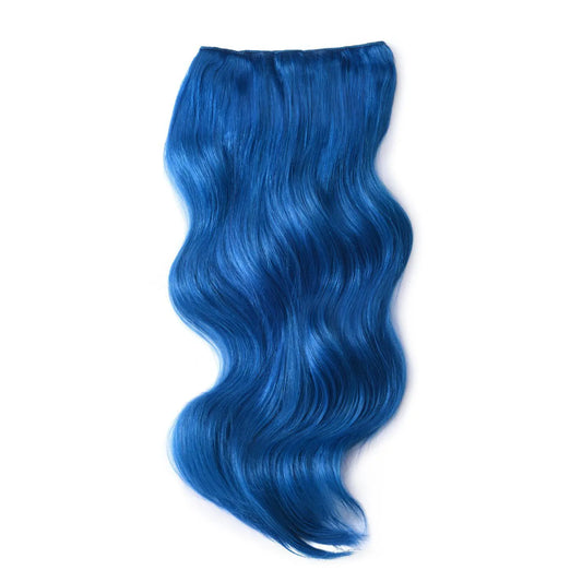 Double Wefted Full Head Remy Clip in Human Hair Extensions - Blue