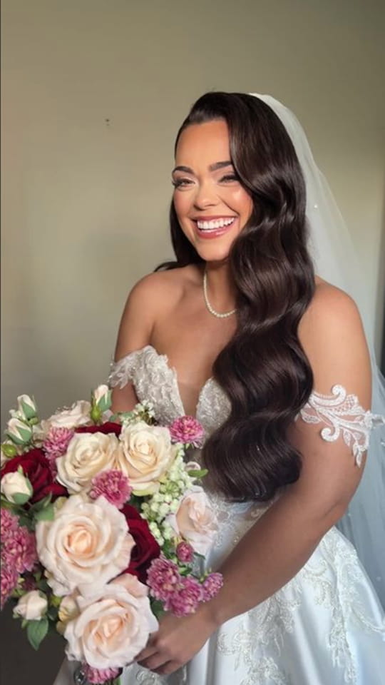 Ellie's wedding hair by @zwhairmua, wearing 22" Ultra Volume Clip Ins in shade Dark Brown