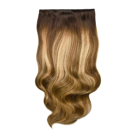 Double Wefted Full Head Clip in Hair Extensions - Chestnut Honey Balayage