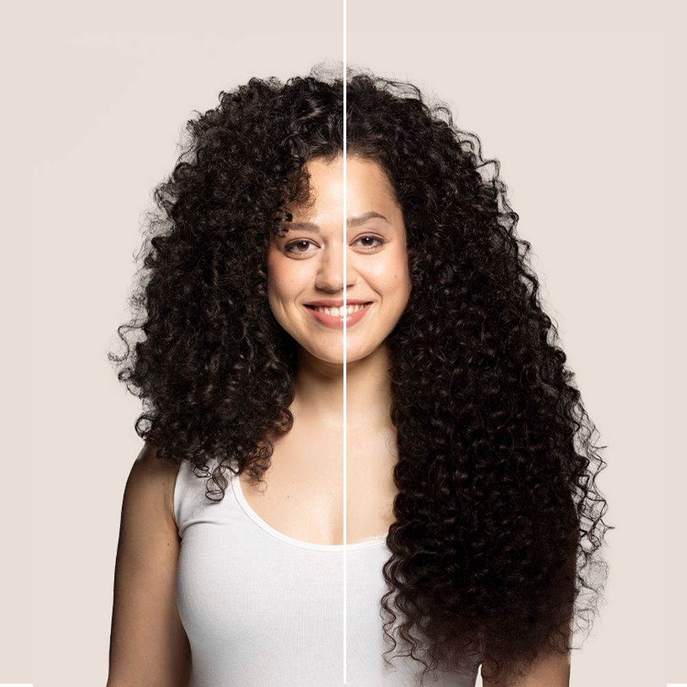 Curly hair extension before and after application