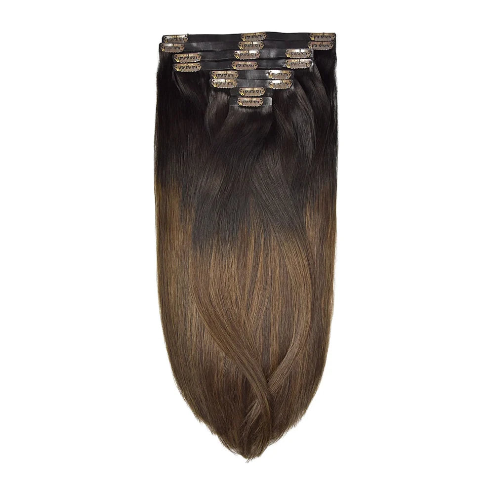 Espresso Melt Balayage Double Drawn Seamless Clip In Hair Extensions