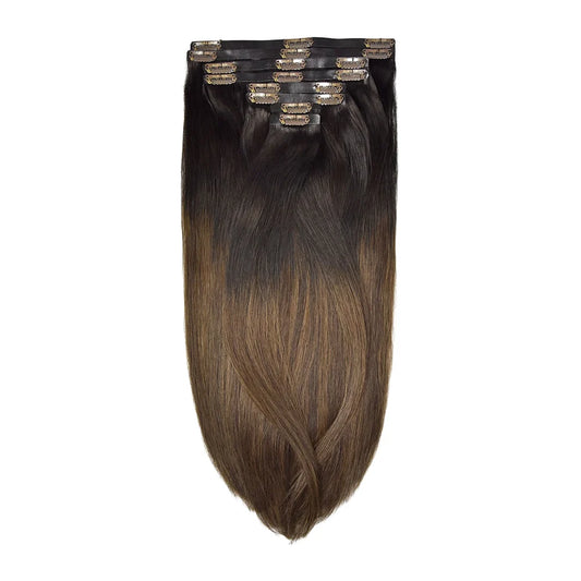 Espresso Melt Balayage Double Drawn Seamless Clip In Hair Extensions