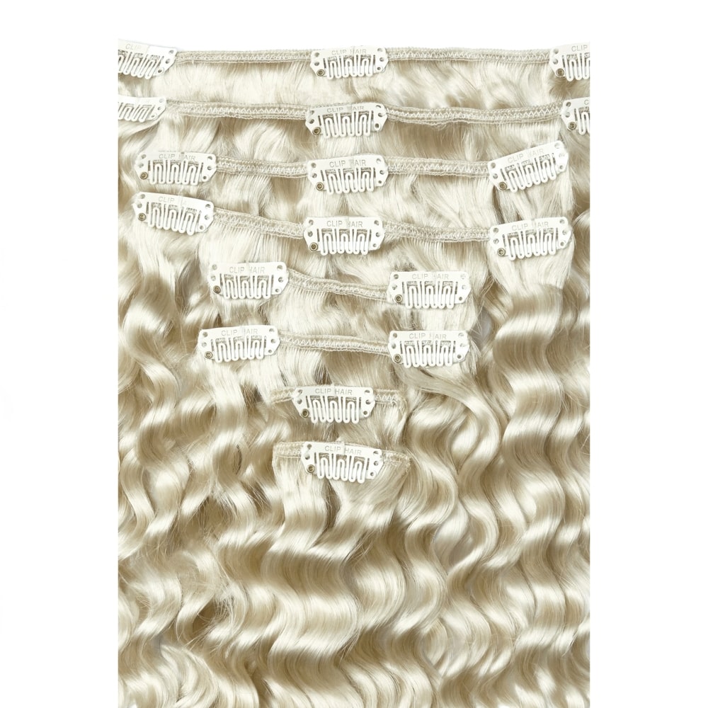 Curly Full Head Remy Clip in Human Hair Extensions - Ice Blonde