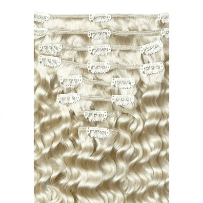 Curly Full Head Remy Clip in Human Hair Extensions - Ice Blonde