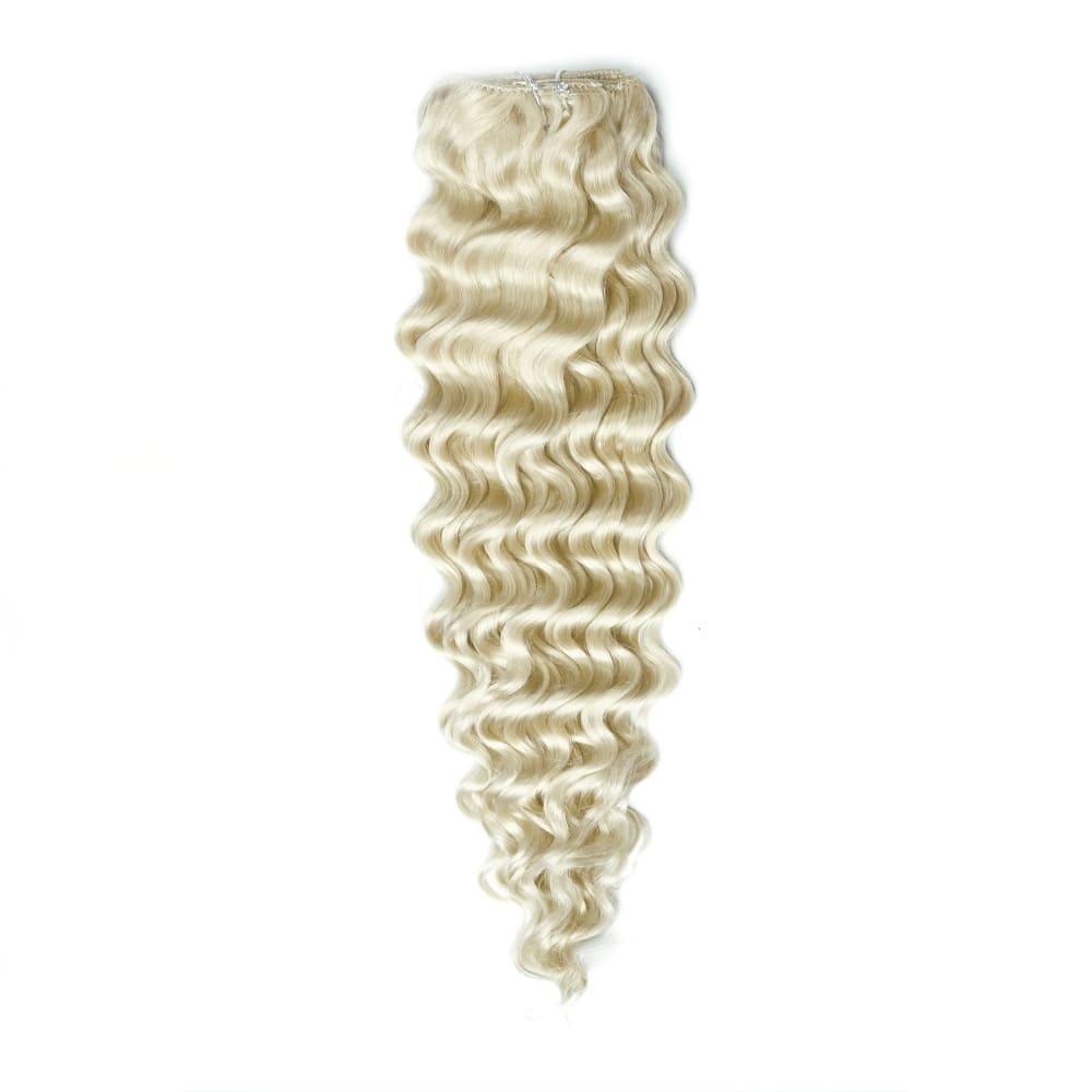Curly Full Head Remy Clip Human Hair Extensions Ice Blonde