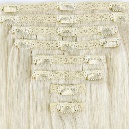 Double Wefted Full Head Remy Clip in Human Hair Extensions - Ice Blonde