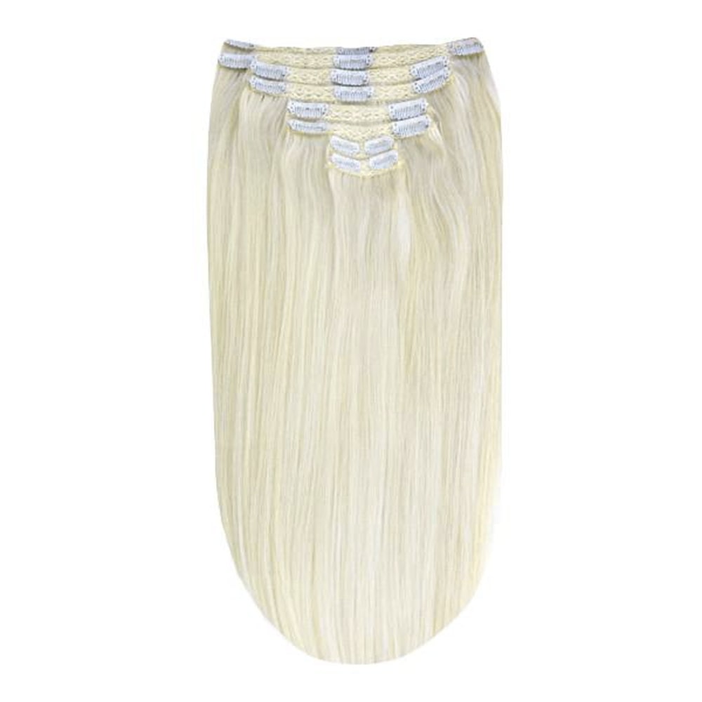 Full Head Remy Clip Human Hair Extensions Ice Blonde