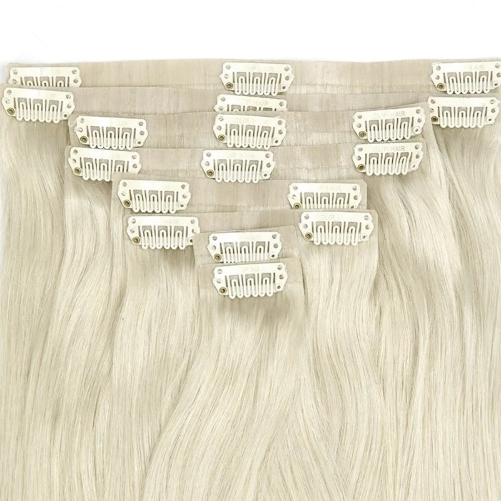 Ice Blonde Double Drawn Seamless Clip In Hair Extensions