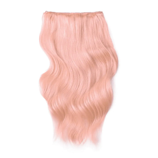 Double Wefted Full Head Remy Clip in Human Hair Extensions - Pastel Pink
