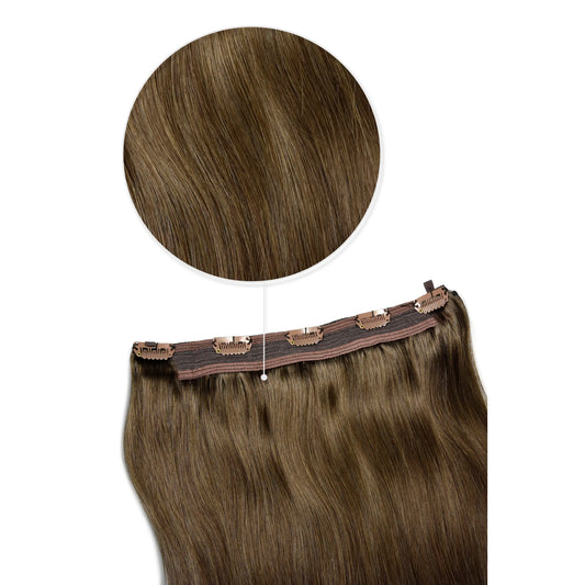 Ash Brown (#9) Quad Weft Clip In One Piece Hair Extensions