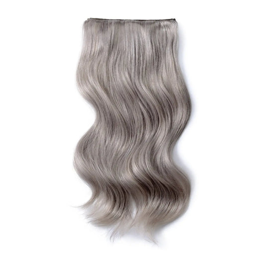 Double Wefted Full Head Remy Clip in Human Hair Extensions - Silver/Grey (#SG)
