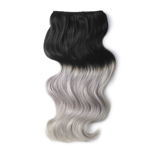 Double Wefted Full Head Remy Clip in Human Ombre Hair Extensions - Silver Black Ombre (#T1B/SG)
