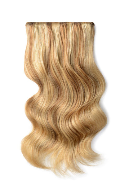 Double Wefted Full Head Remy Clip in Human Hair Extensions - Medium Golden Brown/Golden Blonde Mix (#10/16)
