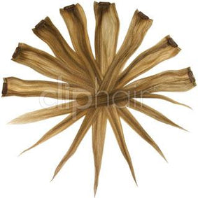 15 Inch Remy Clip in Human Hair Extensions Highlights / Streaks - Medium Golden Brown/Golden Blonde Mix (#10/16))