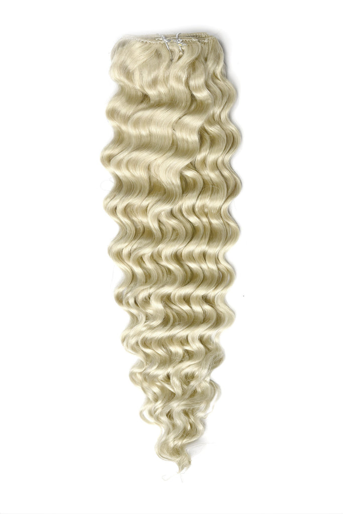 Curly Full Head Remy Clip in Human Hair Extensions - Ice Blonde Curly Clip In Hair Extensions cliphair 