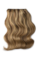 Double Wefted Full Head Remy Clip in Human Hair Extensions - Brown/Ginger Blonde Mix (#6/27)