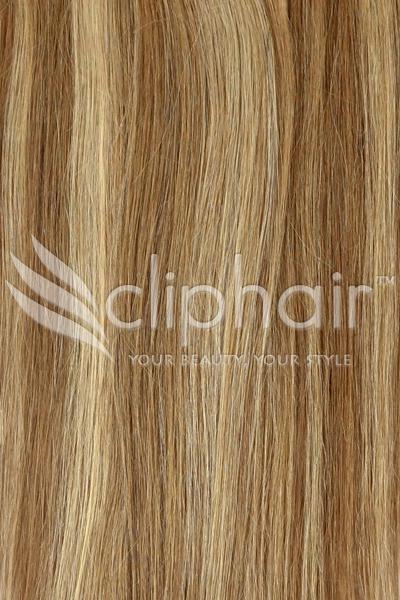 15 Inch Remy Clip in Human Hair Extensions Highlights / Streaks - Light Brown/ Ginger Blonde Mix (#6/27)