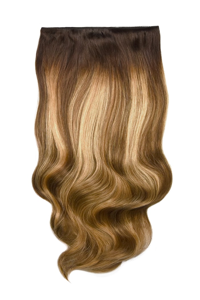 Double Wefted Full Head Clip Hair Extensions Chestnut Honey Balayage