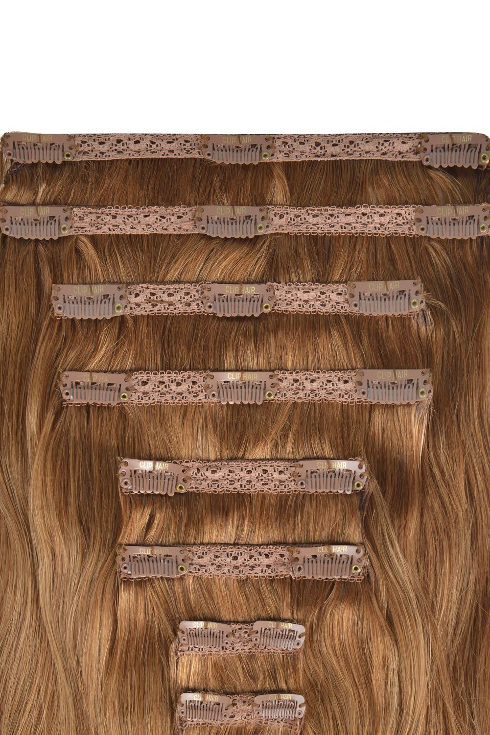 Double Wefted Full Head Remy Clip in Human Hair Extensions - Light Auburn (#30) Double wefted full head cliphair 