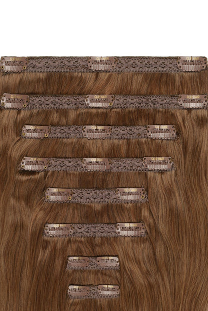 thick hair extensions clip in toffee brown 