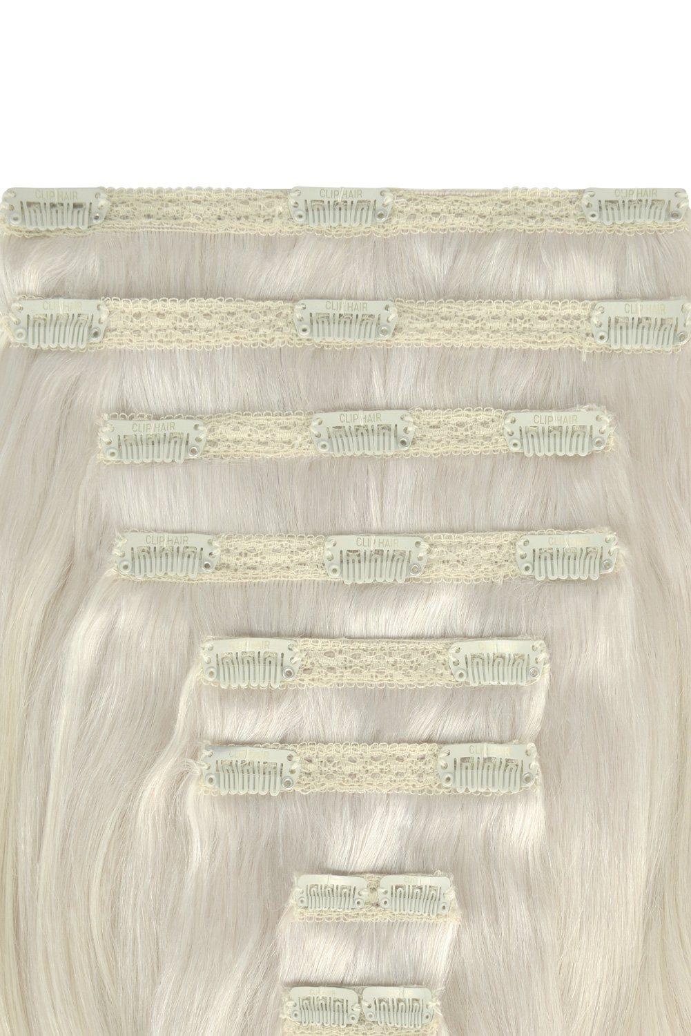Double Wefted Full Head Remy Clip in Human Hair Extensions - Ice Blonde Double wefted full head cliphair 