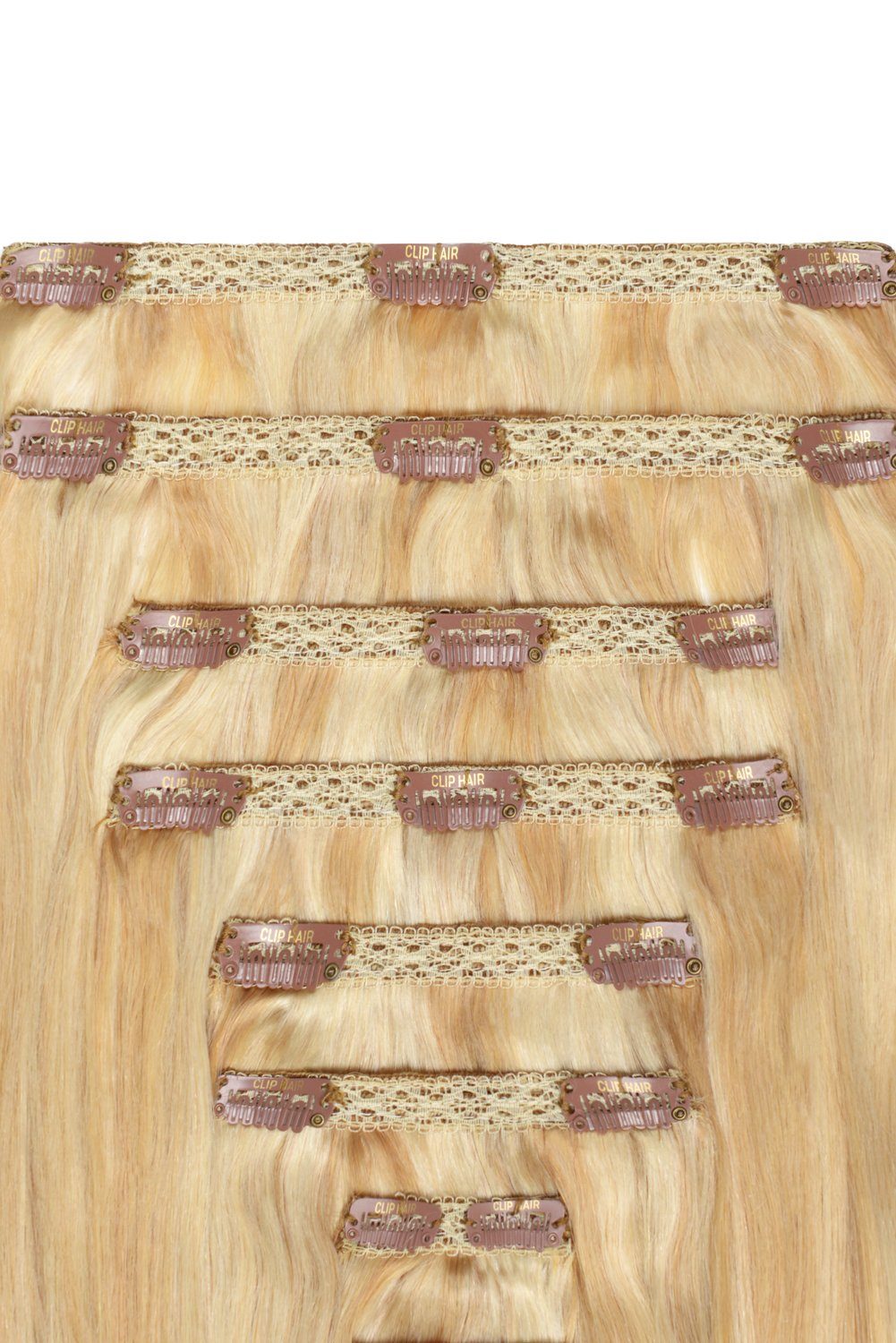 Double Wefted Full Head Remy Clip in Human Hair Extensions - Golden Blonde/Bleach Blonde Mix (#16/613) Double wefted full head cliphair 