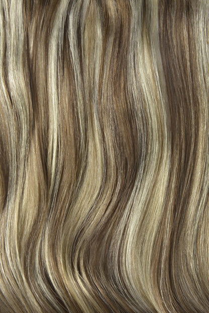 Double Wefted Full Head Remy Clip in Human Hair Extensions - Ash Brown/Bleach Blonde Mix (#9/613) Double wefted full head cliphair 