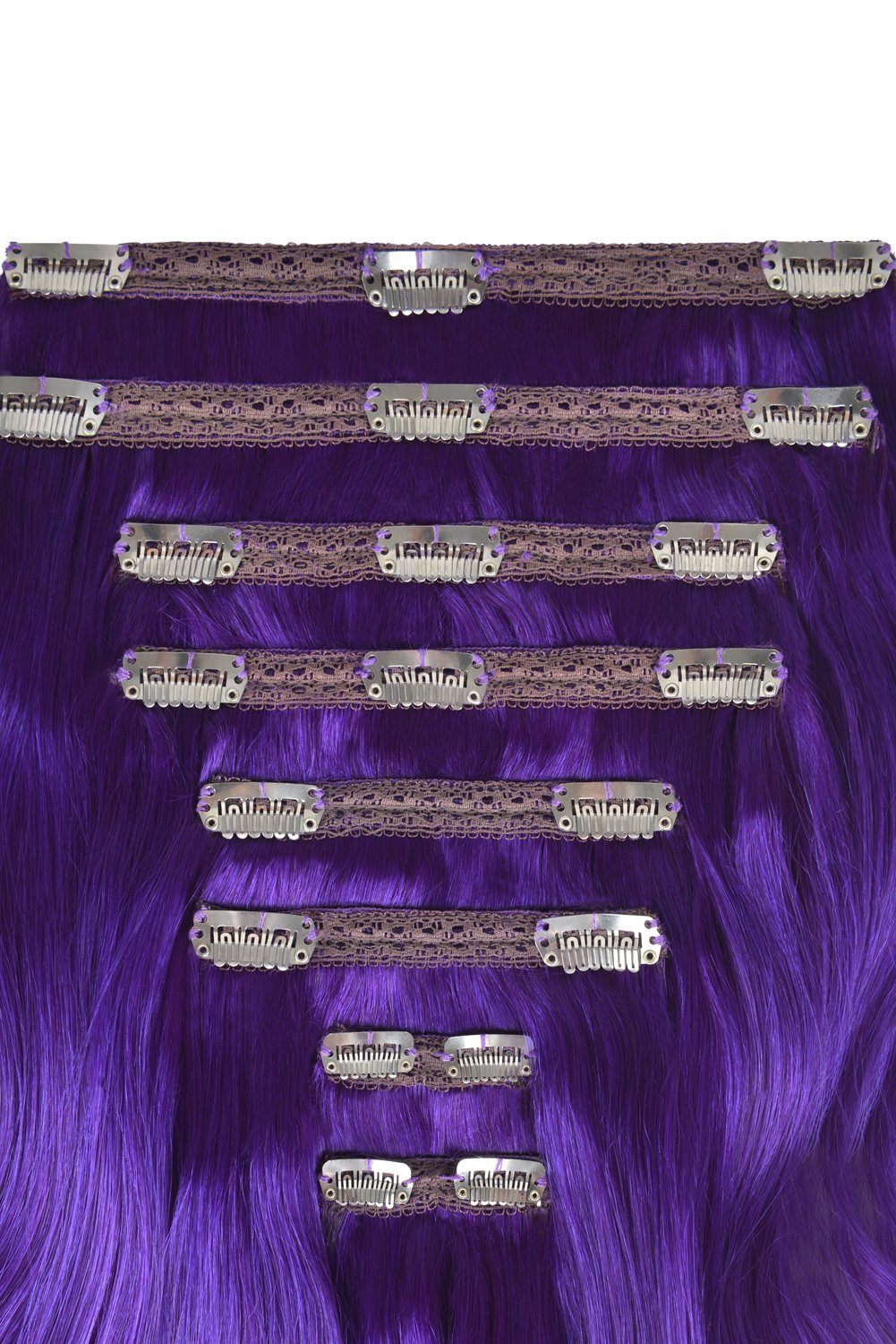 Double Wefted Full Head Remy Clip in Human Hair Extensions - Purple Double wefted full head cliphair 
