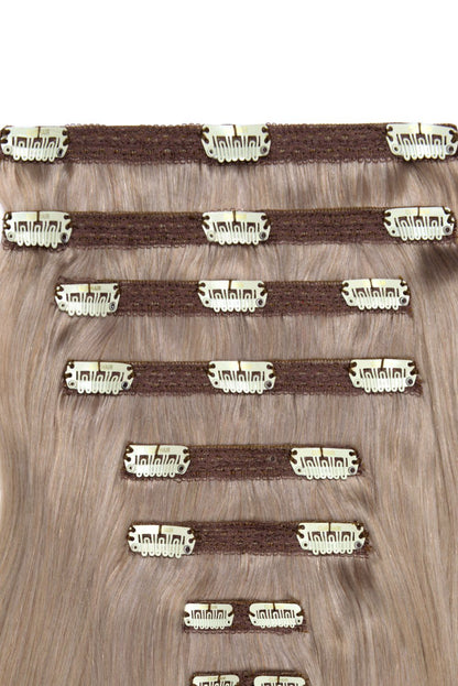 Double Wefted Full Head Remy Clip in Human Hair Extensions - Silver Sand (#SS) Double wefted full head cliphair 