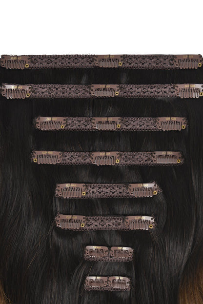 Double Wefted Full Head Remy Clip in Human Hair Extensions - Dark Brown Ombre (#T2/6) Double wefted full head cliphair 