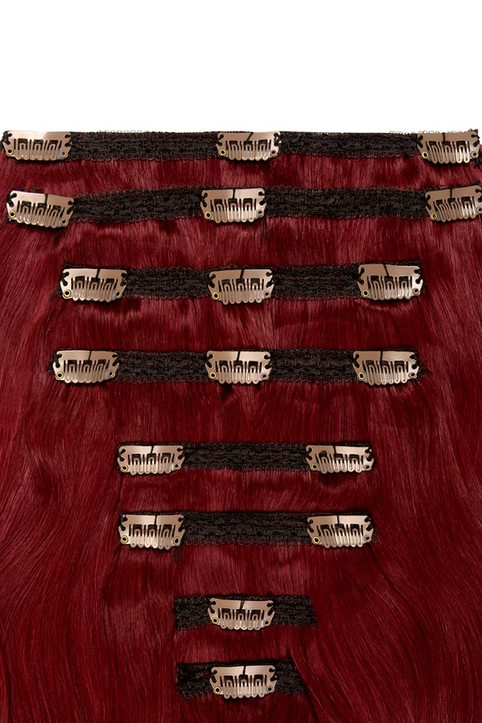 Deep Red Double Wefted Full Head Clip In Hair Extensions