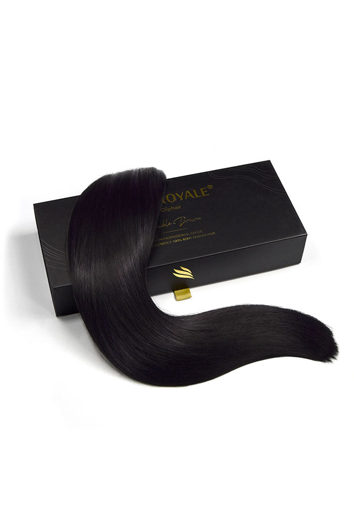 Weft weave hair extensions double drawn hair jet black box image