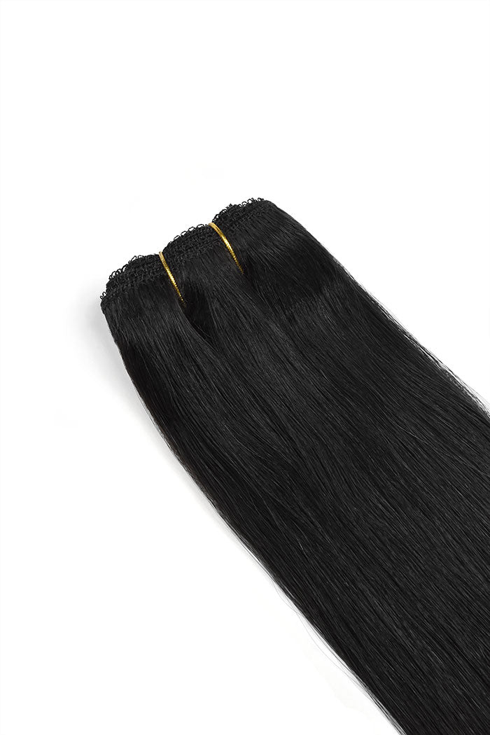 Weft weave hair extensions double drawn hair close up image