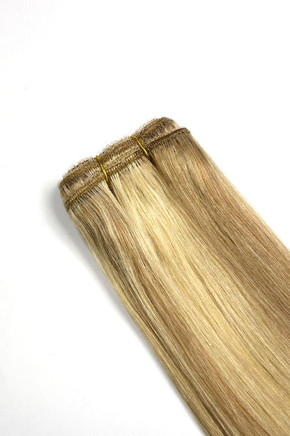 Weft weave hair extensions double drawn hair biscuit blonde hair