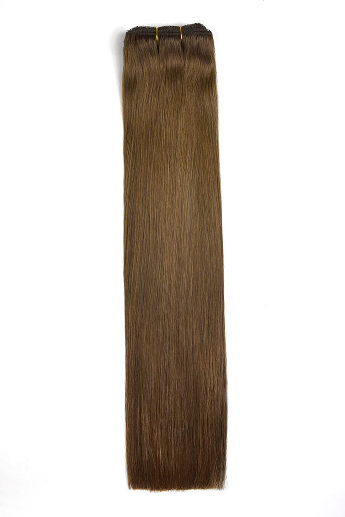 Weft weave hair extensions double drawn hair light chestnut brown hair