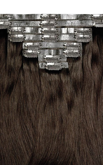 Dark Brown (#3) Double Drawn Seamless Clip In Hair Extensions