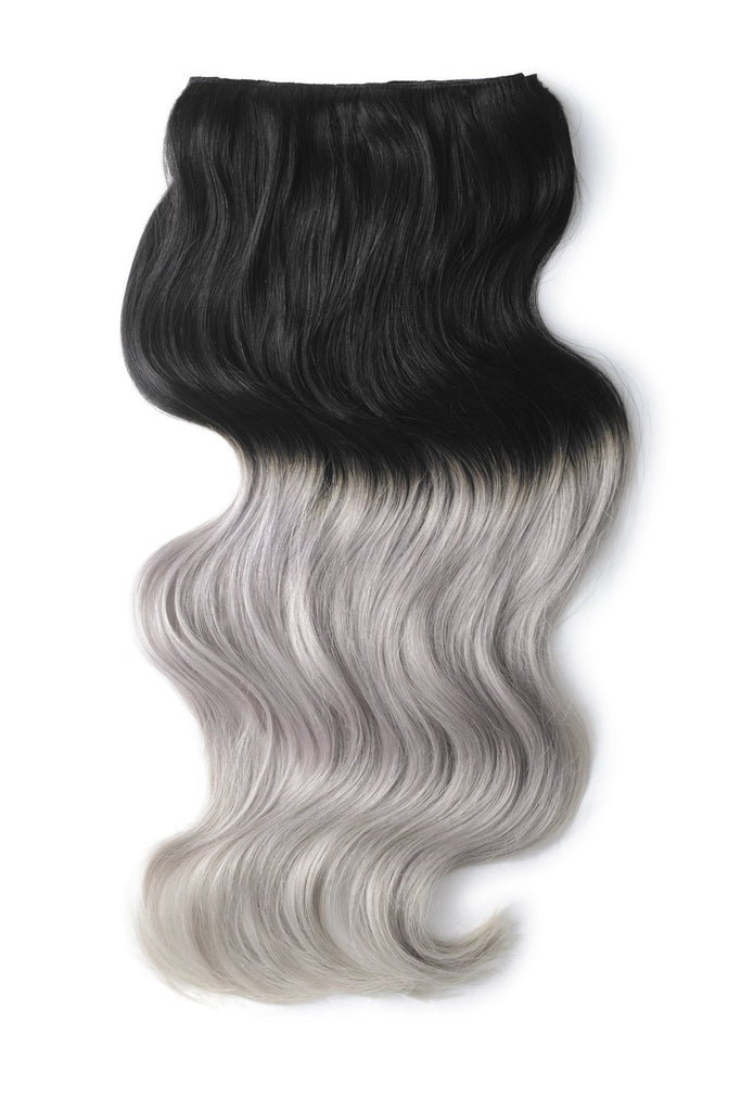 Double Wefted Full Head Remy Clip in Human Hair Extensions - Natural Black/Silver Ombre (#T1B/SG) Ombre Clip In Hair Extensions cliphair 